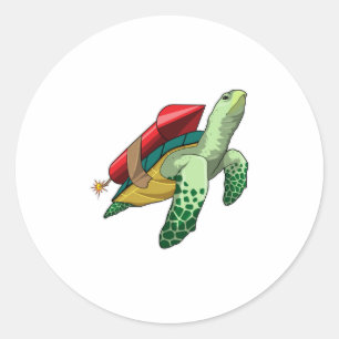 Sticker Rond Tortue avec fusée