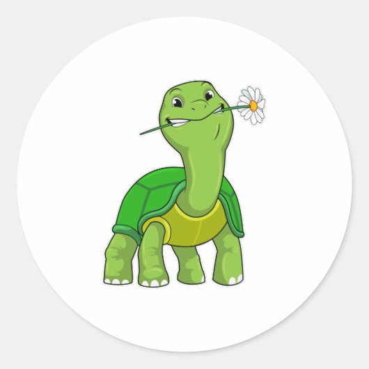 Sticker Rond Tortue avec marguerite à fleurs (Devant)