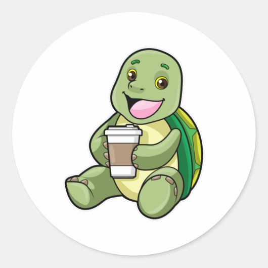 Sticker Rond Tortue avec Shell & Café à aller (Devant)