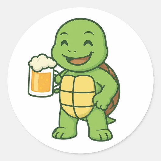 Sticker Rond Tortue buvant de la bière (Devant)