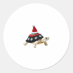 Sticker Rond Tortue chapeau de Père Noël - Cadeau Noël Tortue d