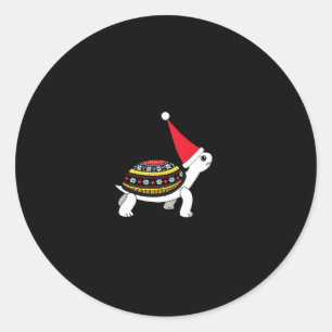 Sticker Rond Tortue Chapeau de Père Noël - Vintage Tortue de Me