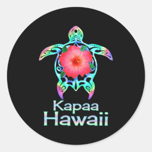Sticker Rond Tortue de mer colorée hawaïenne Kapaa Hawaii