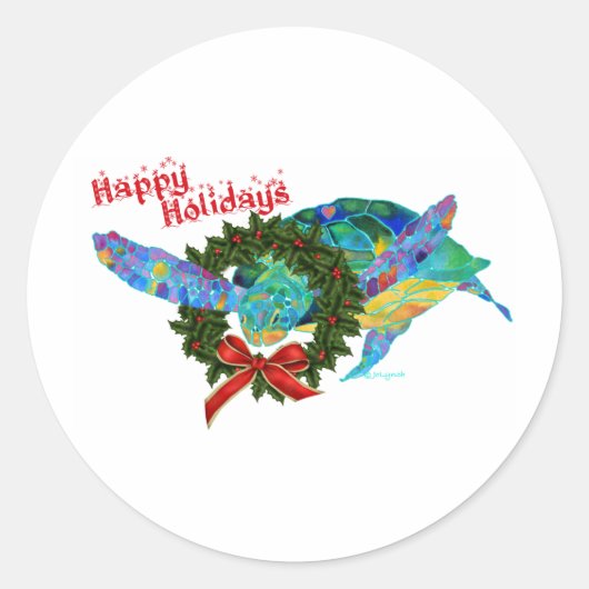 Sticker Rond Tortue de mer de Noël (Devant)