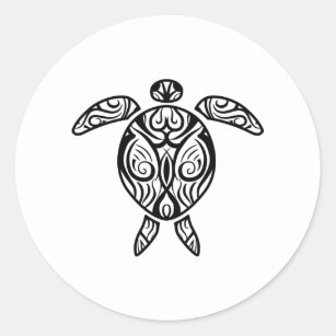 Sticker Rond Tortue de mer de Tattoo Boho de la tribu hawaïenne