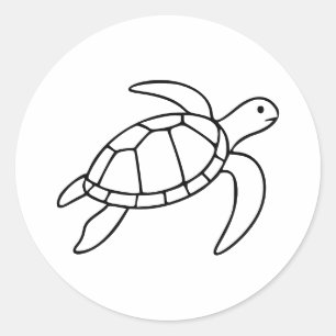 Sticker Rond Tortue de mer en dessin au trait – Animal marin mi