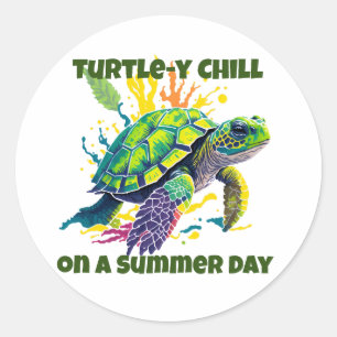 STICKER ROND TORTUE DE MER EN ÉTÉ