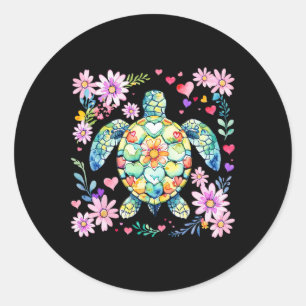 Sticker Rond Tortue de mer florale bohème animal d'océan ambian