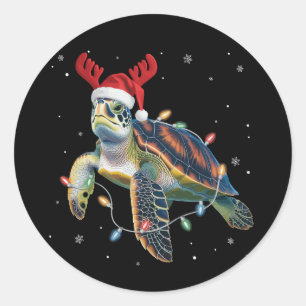 Sticker Rond Tortue de mer Guirlandes de Noël Chapeau de Santa