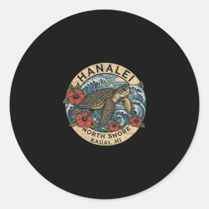 Sticker Rond Tortue de mer Hanalei Kauai Hawaii Vacances Hawaïe