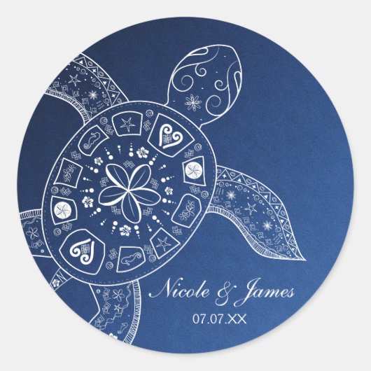 Sticker Rond Tortue de Mer Hawaïenne Blanche sur Mariage de Pla (Devant)