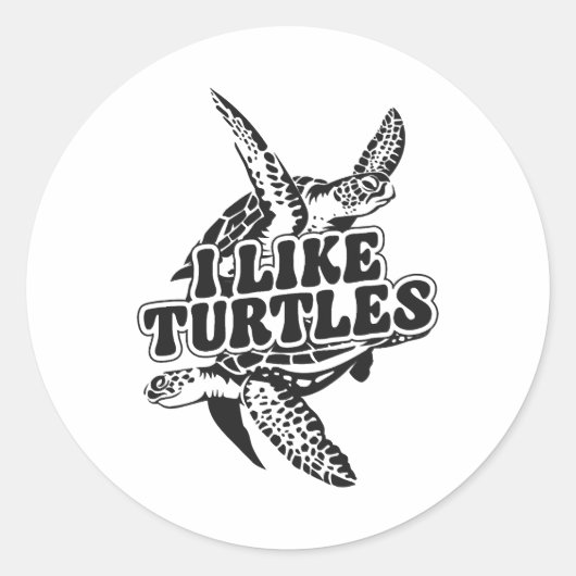 Sticker Rond Tortue de mer J'aime les tortues (Devant)