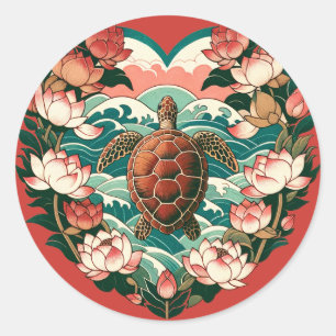 Sticker Rond Tortue de mer Lotus Tortues de mer