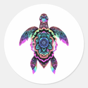 Sticker Rond Tortue de mer Mandala Oeuvre d'art animal marin Bo