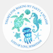 Sticker Rond Tortue de mer, méduse et hippocampe (Devant)