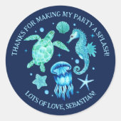 Sticker Rond Tortue de mer, méduse et hippocampe marine (Devant)