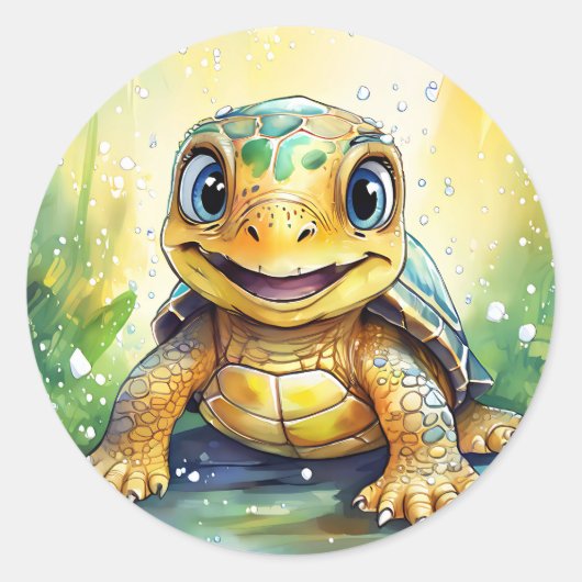Sticker Rond Tortue de mer mignonne (Devant)