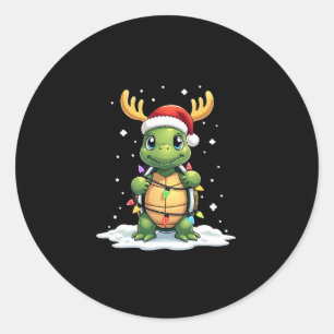 Sticker Rond Tortue de mer Père Noël Lumières de Noël Cadeau de