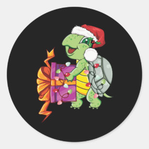 Sticker Rond Tortue de mer portant le chapeau de Père Noël Jo