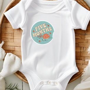 Sticker Rond Tortue de mer Rétro Boho Bébé Cinq Mois Étape impo