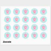 Sticker Rond Tortue de mer rose monogramme + Quatrefoil bleu (Feuille)
