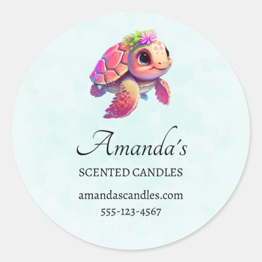 Sticker Rond Tortue de mer rose Whimsical & Cute Business (Devant)