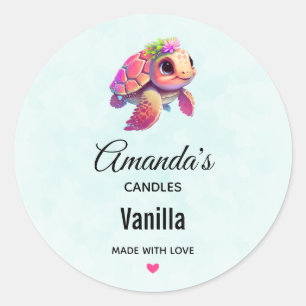 Sticker Rond Tortue de mer rose Whimsical & mignon - Bougie Bus