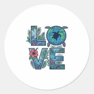 Sticker Rond Tortue de mer Terre Tropical Amour