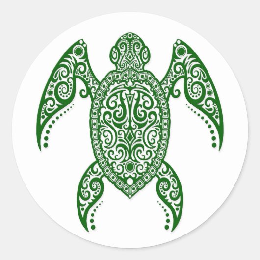 Sticker Rond Tortue de mer verte complexe sur blanc (Devant)