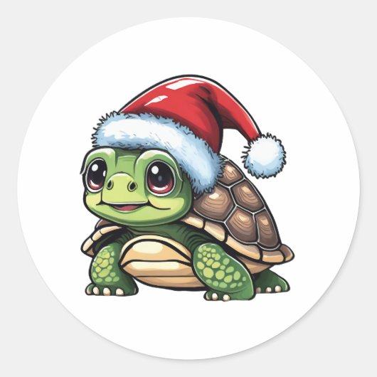 Sticker Rond Tortue de Noël (Devant)
