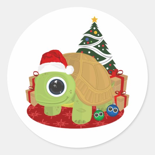 Sticker Rond Tortue de Noël (Devant)