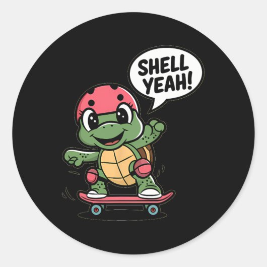 Sticker Rond Tortue de skateboard cool Shell Yeah! (Devant)