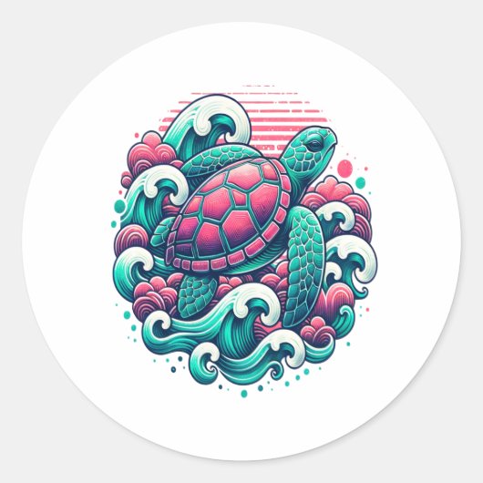 Sticker Rond Tortue d'été rétro (Devant)