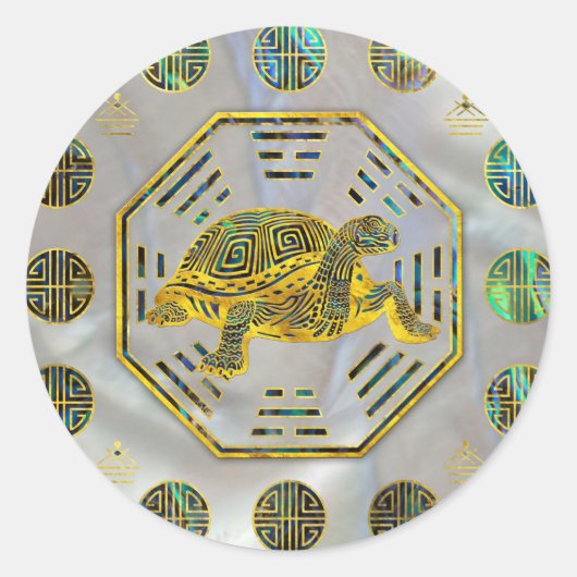 Sticker Rond Tortue d'or / Tortue Feng Shui Abalone Shell (Devant)