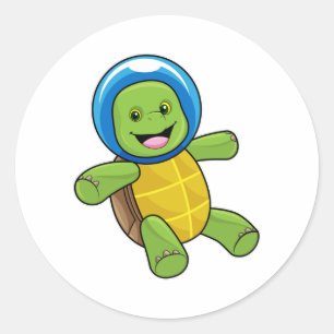 Sticker Rond Tortue en astronaute avec boule de verre