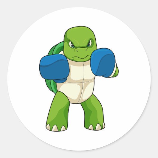 Sticker Rond Tortue en boîte avec gants de boxe (Devant)