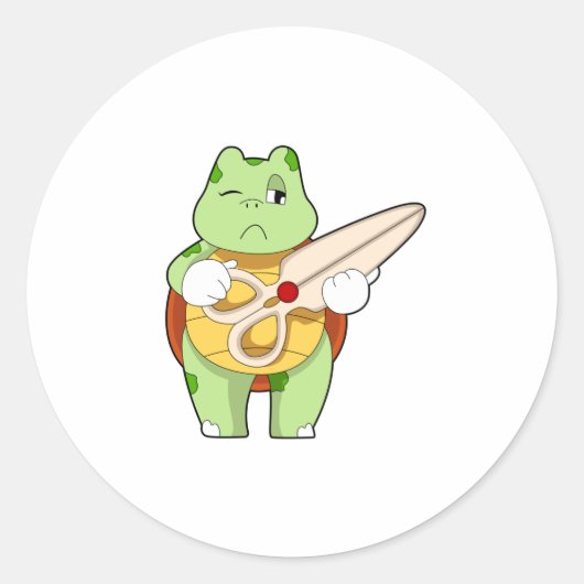 Sticker Rond Tortue en coiffeur avec ciseaux (Devant)