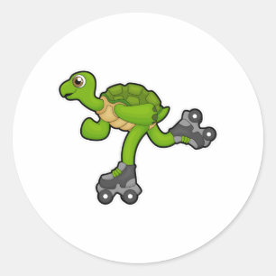 Sticker Rond Tortue en patinage avec roulettes