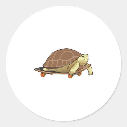 Sticker Rond Tortue en patinage avec skateboard (Devant)