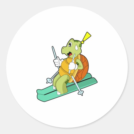 Sticker Rond Tortue en ski avec ski (Devant)