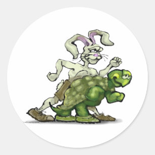 Sticker Rond Tortue et lièvre