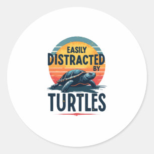 Sticker Rond Tortue Facilement Distraite Par Tortues Mer Vintag