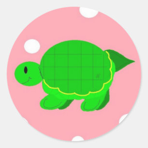 Sticker Rond Tortue Fantaisiste Points Roses