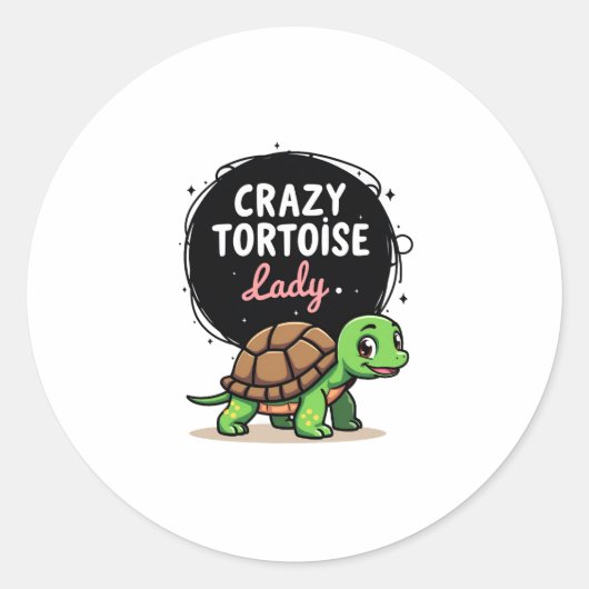 Sticker Rond Tortue folle Lady Tortoises Maman Tortue féminine (Devant)