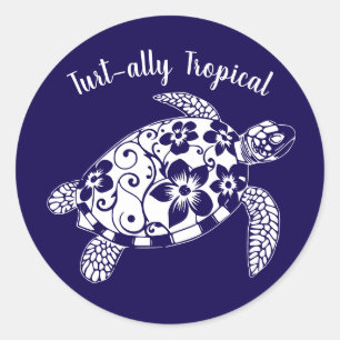Sticker Rond Tortue hawaïenne - Tropical-Blue