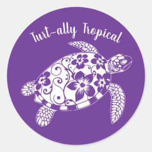 Sticker Rond Tortue hawaïenne - Tropical-violet
