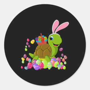 Sticker Rond Tortue lapine de l'aile de Pâques tenant la Veille