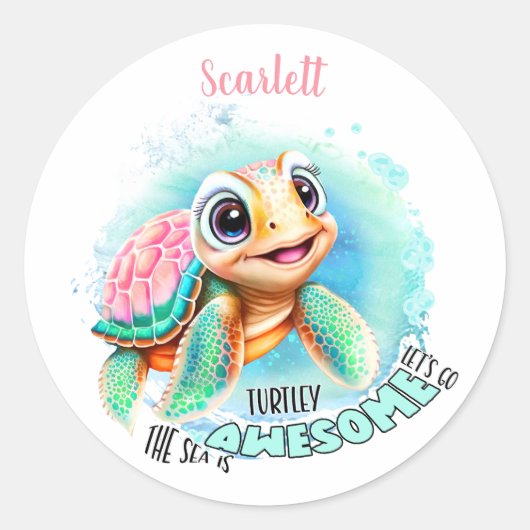 Sticker Rond Tortue mignonne Nom été Fille (Devant)