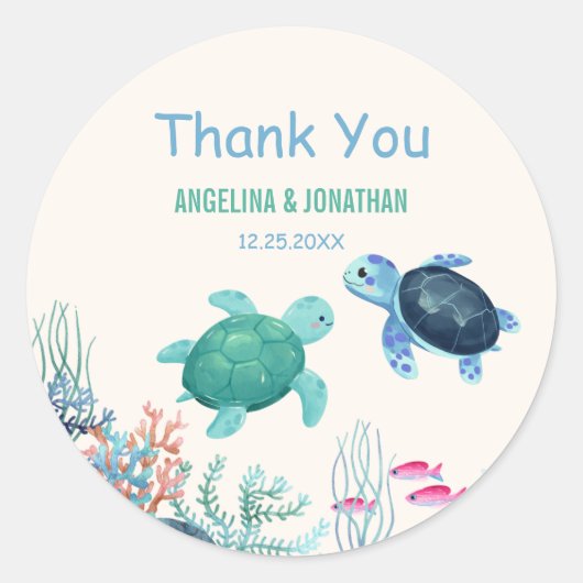 Sticker Rond Tortue mûre sous la mer Anniversaire conjoint (Devant)
