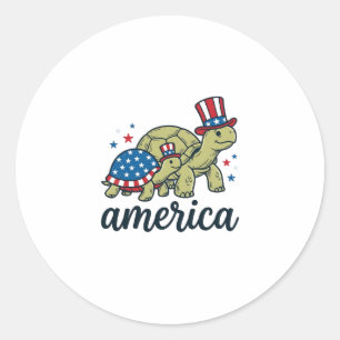 Sticker Rond Tortue Patriotique Amérique Gravure Vintage Design